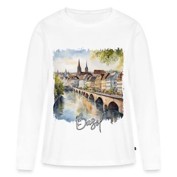 Aquarelle de Bâle, Bâle Suisse - T-shirt manches longues Premium bio Femme - blanc - Devant - Julia (174cm)
