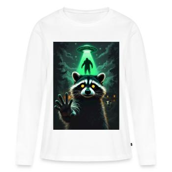 UFO Lichtstrahl und Wald Waschbär - Frauen Premium Bio Langarmshirt - Weiß - Vorne - Julia (174cm)