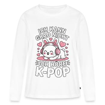 K-Pop Hörhase: Niedlicher Kopfhörer-Hase - Frauen Premium Bio Langarmshirt - Weiß - Vorne - Julia (174cm)