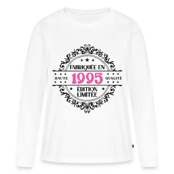 Fabriquée en 1995 Anniversaire Cadeau Fille - T-shirt manches longues Premium bio Femme - blanc - Devant - Julia (174cm)