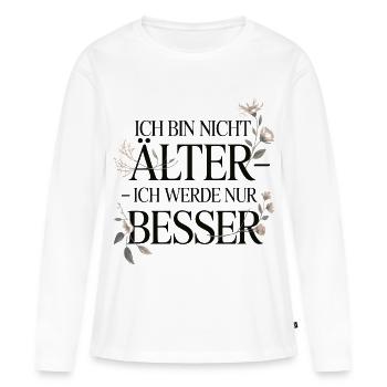 Je ne fais que m’améliorer Devis - T-shirt manches longues Premium bio Femme - blanc - Devant - Julia (174cm)