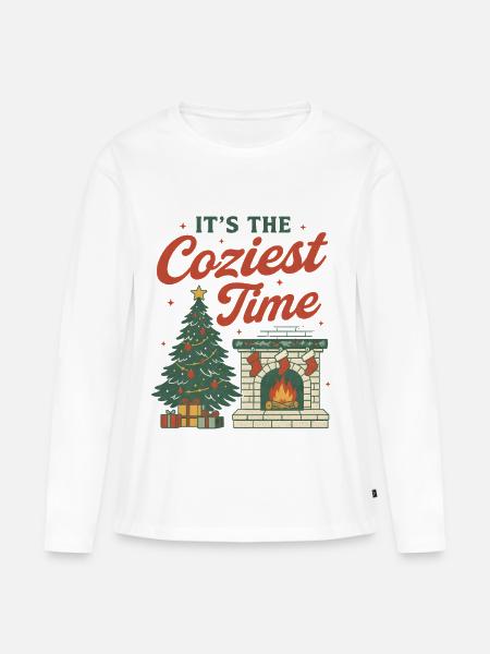 Cozy Christmas Fireplace & Tree Design - Frauen Premium Bio Langarmshirt - Weiß