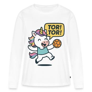 Einhorn Handball Tor Tor, Jubelkind Motiv - Frauen Premium Bio Langarmshirt - Weiß - Vorne - Julia (174cm)
