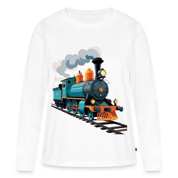Dampflok Farbexplosion - Frauen Premium Bio Langarmshirt - Weiß - Vorne - Julia (174cm)