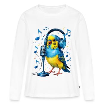 Papagei mit Kopfhörer-Mikro - Frauen Premium Bio Langarmshirt - Weiß - Vorne - Julia (174cm)