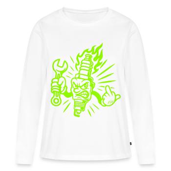 Mauvaise étincelle – Bougie d’allumage malicieuse avec connexions à vis - T-shirt manches longues Premium bio Femme - blanc - Devant - Julia (174cm)