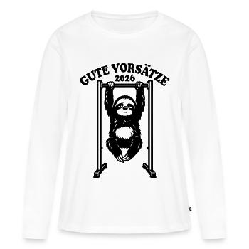 Faultier | Klimmzug, Fitness, gute Vorsätze 2026 - Frauen Premium Bio Langarmshirt - Weiß - Vorne - Julia (174cm)