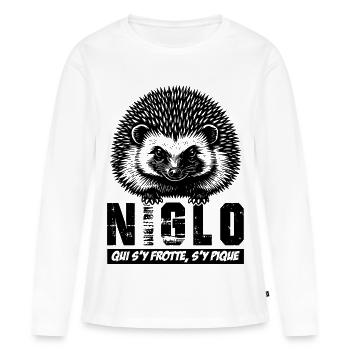 Hérisson - NIGLO qui s'y frotte s'y pique - T-shirt manches longues Premium bio Femme - blanc - Devant - Julia (174cm)