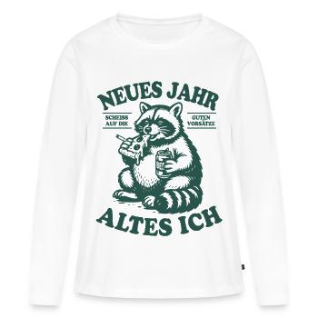 Waschbär | Neues Jahr, altes ich | gute Vorsätze - Frauen Premium Bio Langarmshirt - Weiß - Vorne - Julia (174cm)