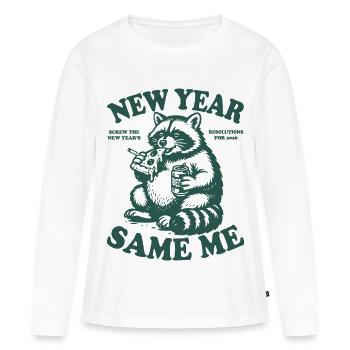 Waschbär | Neues Jahr, altes ich | gute Vorsätze - Frauen Premium Bio Langarmshirt - Weiß - Vorne - Julia (174cm)