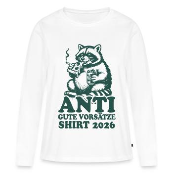 Waschbär | Anti gute Vorsätze 2026 - Frauen Premium Bio Langarmshirt - Weiß - Vorne - Julia (174cm)