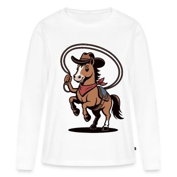 Dessin animé western Lasso Pony - T-shirt manches longues Premium bio Femme - blanc - Devant - Julia (174cm)