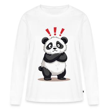 Panda sceptique avec humour au point d’exclamation - T-shirt manches longues Premium bio Femme - blanc - Devant - Julia (174cm)