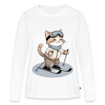 Étoile de ski chat dans la neige poudreuse - T-shirt manches longues Premium bio Femme - blanc - Devant - Julia (174cm)