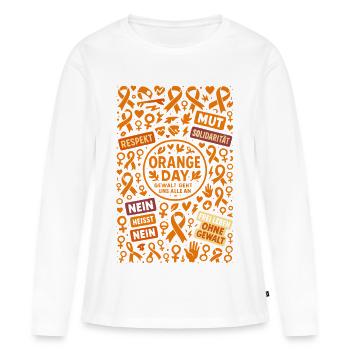 Jour d’Orange Non violent pour les femmes - T-shirt manches longues Premium bio Femme - blanc - Devant - Julia (174cm)