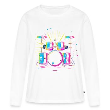 percussion - T-shirt manches longues Premium bio Femme - blanc - Devant - Julia (174cm)