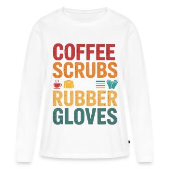 Kaffee Scrubs und Gummi Handschuhe - Frauen Premium Bio Langarmshirt - Weiß - Vorne - Julia (174cm)