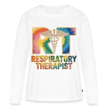 Tie-Dye pour Thérapeute Respiratoire - T-shirt manches longues Premium bio Femme - blanc - Devant - Julia (174cm)