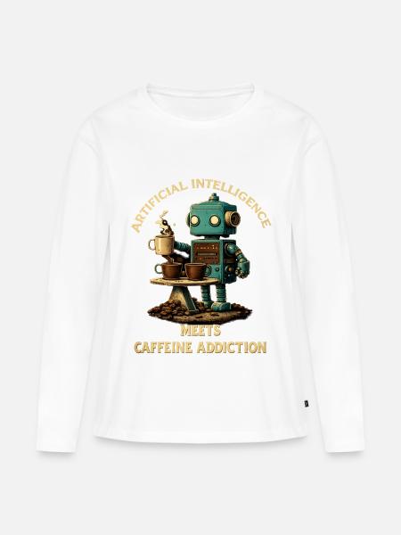 Kaffeeroboter – Künstliche Intelligenz trifft Koff - Frauen Premium Bio Langarmshirt - Weiß