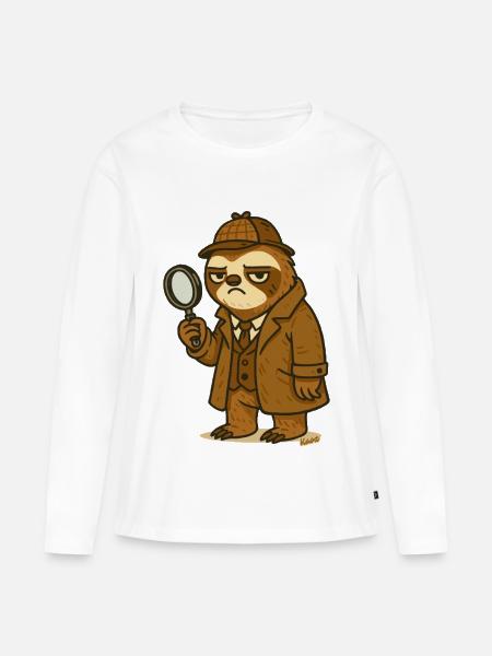 Detektiv-Faultier im Trenchcoat - Frauen Premium Bio Langarmshirt - Weiß