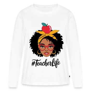 Lehrerin mit Gelbem Turban und Apfel - Frauen Premium Bio Langarmshirt - Weiß - Vorne - Julia (174cm)