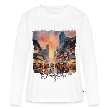 Bangkok, Thailand, Bangkok Aquarell - Frauen Premium Bio Langarmshirt - Weiß - Vorne - Julia (174cm)