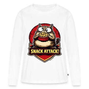 Snack-Attacke Katze mit Popcorn - Frauen Premium Bio Langarmshirt - Weiß - Vorne - Julia (174cm)