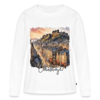 Aquarelle d’Édimbourg, Édimbourg, Écosse - T-shirt manches longues Premium bio Femme - blanc - Devant - Julia (174cm)