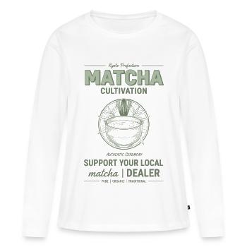 Culture du matcha de Kyoto Soutenez votre matcha local - T-shirt manches longues Premium bio Femme - blanc - Devant - Julia (174cm)
