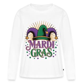 Mardi Gras T-Shirt – Carnival Jester Hat - Women's Premium Organic Long Sleeve Shirt - white - Front - Julia (174cm)
