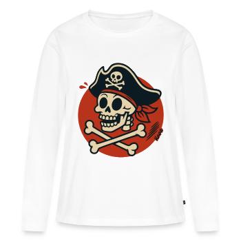 Crâne de pirate avec des os croisés - T-shirt manches longues Premium bio Femme - blanc - Devant - Julia (174cm)
