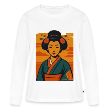 Geisha Sunset Kimono Portrait - Women's Premium Organic Long Sleeve Shirt - white - Front - Julia (174cm)
