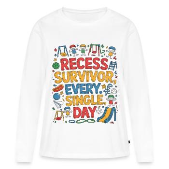 Elementary Teacher Recess Survivor Teaching Career - Women's Premium Organic Long Sleeve Shirt - white - Front - Julia (174cm)