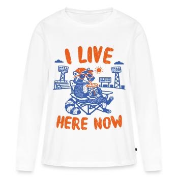 Lustiger Waschbär Ich wohne jetzt hier Baseball - Frauen Premium Bio Langarmshirt - Weiß - Vorne - Julia (174cm)