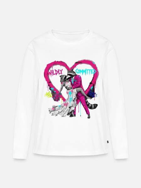 Wildly Committed Waschbär Hochzeit - Frauen Premium Bio Langarmshirt - Weiß