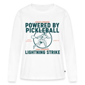 Pickleball angetrieben von Pickleball-Blitzschlag - Frauen Premium Bio Langarmshirt - Weiß - Vorne - Julia (174cm)