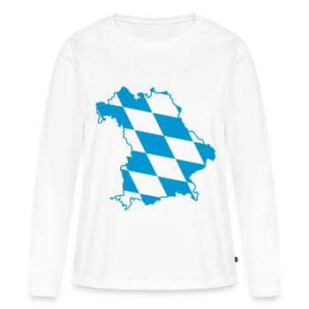 Carte de la Bavière avec motif de losanges bleu et blanc - T-shirt manches longues Premium bio Femme - blanc - Devant - Julia (174cm)