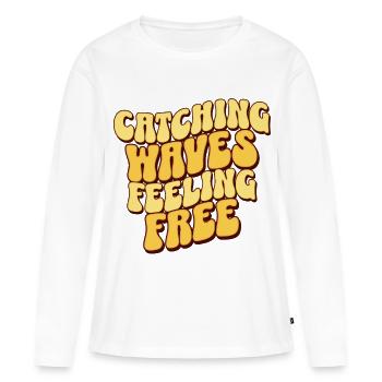 Prendre les vagues se sentir libre - T-shirt manches longues Premium bio Femme - blanc - Devant - Julia (174cm)