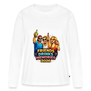 Amis boire des souvenirs 2026 - T-shirt manches longues Premium bio Femme - blanc - Devant - Julia (174cm)