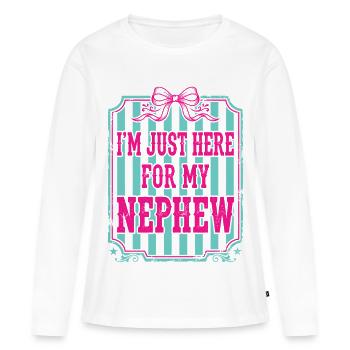 Tante, je suis juste là pour mon neveu - T-shirt manches longues Premium bio Femme - blanc - Devant - Julia (174cm)