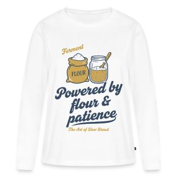 Boulanger au pain au levain alimenté par la farine - T-shirt manches longues Premium bio Femme - blanc - Devant - Julia (174cm)