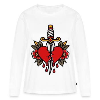 Heart Pierced Dagger Tattoo Style - Women's Premium Organic Long Sleeve Shirt - white - Front - Julia (174cm)