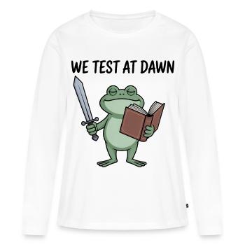 Morgendämmerungs-Froschritter liest bei Tagesanbruch - Frauen Premium Bio Langarmshirt - Weiß - Vorne - Julia (174cm)