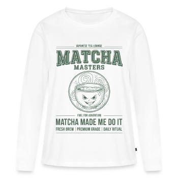 Matcha m’a fait le faire Matcha Masters Lounge - T-shirt manches longues Premium bio Femme - blanc - Devant - Julia (174cm)