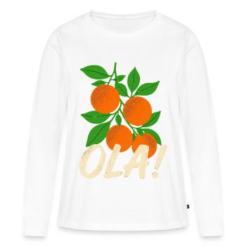 Salutations de Noël des plantes d’orange rétro d’Olá - T-shirt manches longues Premium bio Femme - blanc - Devant - Julia (174cm)