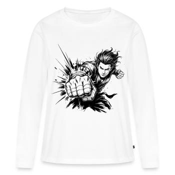 Coup de poing de combat manga - T-shirt manches longues Premium bio Femme - blanc - Devant - Julia (174cm)