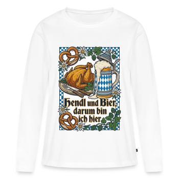Bayern Bierzelt | Hendl & Bier darum bin ich hier - Frauen Premium Bio Langarmshirt - Weiß - Vorne - Julia (174cm)