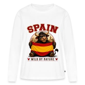 Taureau sauvage par nature, drapeau espagnol Espagne - T-shirt manches longues Premium bio Femme - blanc - Devant - Julia (174cm)