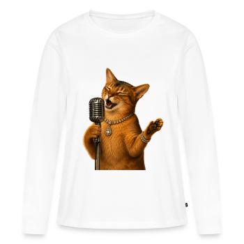 chat chantant - T-shirt manches longues Premium bio Femme - blanc - Devant - Julia (174cm)