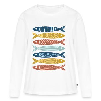 Motif de la série Poissons Colorés - T-shirt manches longues Premium bio Femme - blanc - Devant - Julia (174cm)